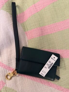 Madewell Forest Green Leather Wristlet wallet with Gold Hardware